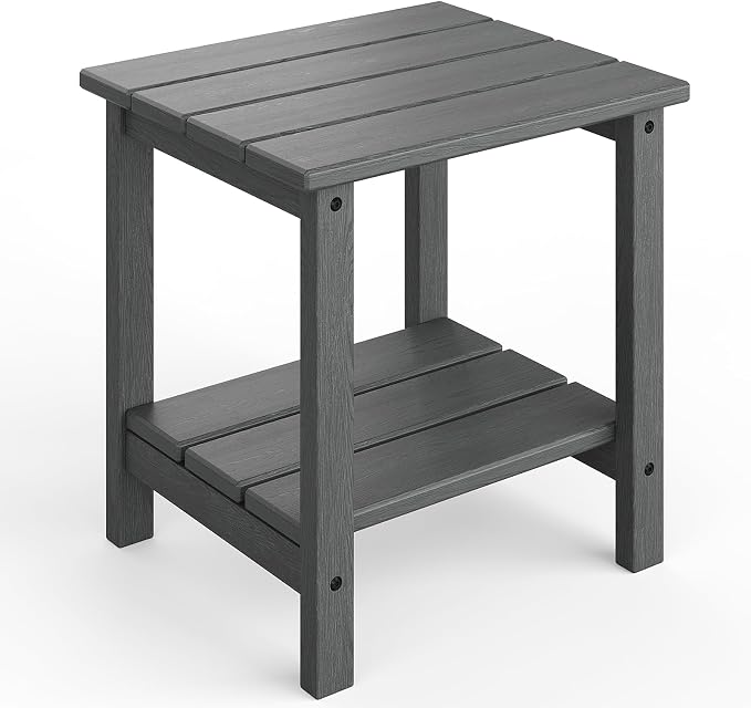 Garvee Adirondack Outdoor Side Table 18 x 15 in, HDPE 2-Tier Patio Side Tables for Outside, All-Weather End Table for Patio Pool Deck Indoor Backyard, Gray