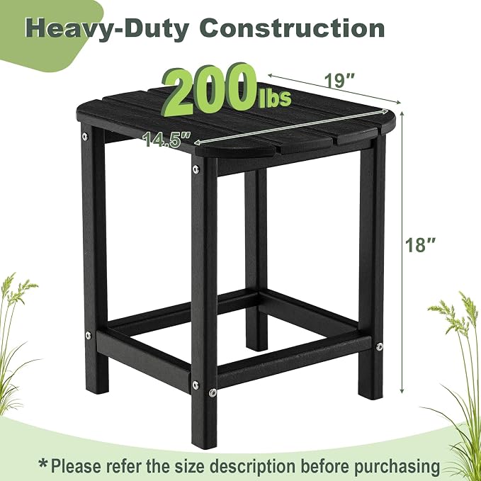 Tangkula Outdoor Side Table, Weather Resistant Adirondack Table, Outdoor Indoor Chairside End Tables, Waterproof HDPE, for Patio Poolside Porch Backyard, Easy Assembly, 19 x 14.5 x 18 Inch (2, Black)