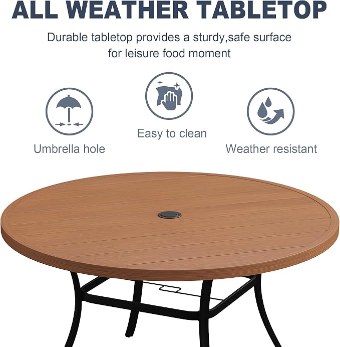 VICLLAX 9 Pieces Outdoor Dining Set, Patio Furniture Set Includes 53" Round Metal Table W/ 1.9" Umbrella Hole and 8 Padded Textilene Swivel Chairs for Porch, Lawn, Garden, Backyard