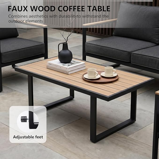 Modern Patio Furniture Set, 4 Pieces Outdoor Conversation Set with Coffee Table, Metal Patio Furniture with 4" Washable Foam Cushions, Ships in 1 Box, Gray