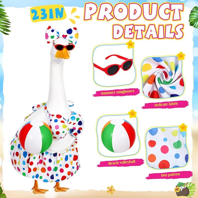 Bikini Porch Goose Outfits with Sunglasses and Swimming Tube for 23" Summer Goose Costume Garden Patio Statue Decor(Polka Dots)