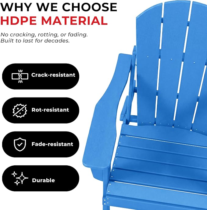 Costaelm Patio Conversation Set, 5 piece Balcony Furniture, Small Patio Firepit Furniture Outdoor Adirondack Round Coffee Table and Chair for Backyard Lawn Porch Pool Garden, Pacific Blue