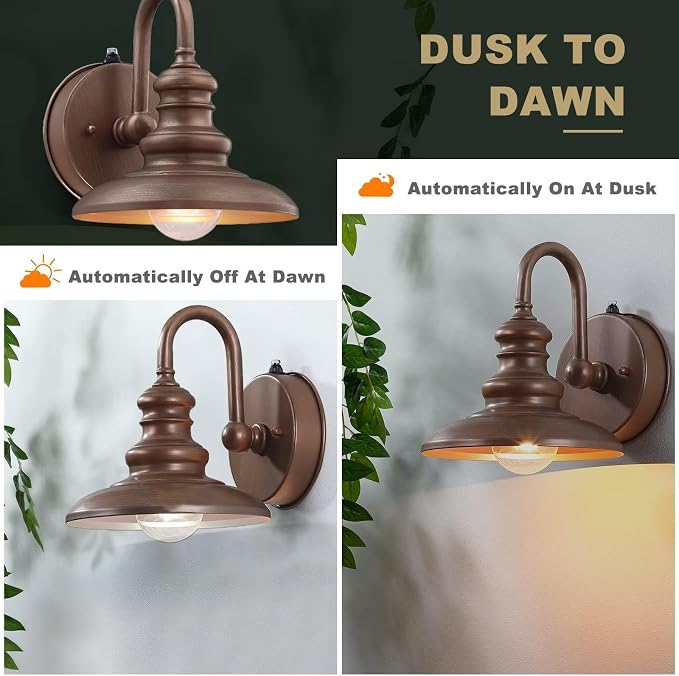 Dusk to Dawn Sensor Rustic Outdoor Gooseneck Barn Light Fixture | Exterior Wall Sconce Lighting Waterproof Outside Porch Lantern Farmhouse Wall Mount Lamp for House Garage Patio