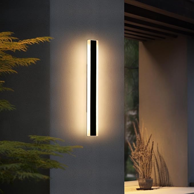 Outdoor Wall Light Fixture, 31.4inch Black Modern Linear Exterior Sconce, IP65 Waterproof Dimmable 3000K-6000K with Remote Control, Wall Mount Garage Lighting for Porch, Patio, Yard, House