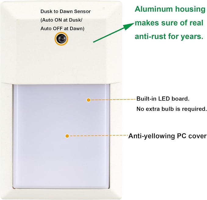 Outdoor Porch Light, LED Wall Sconce, Rustproof Aluminum | Dusk to Dawn Modern Exterior Wall Light Fixture for House, Patio, Garage, 12W 1000 Lumen, Waterproof, 3000K, White, 2 Pack