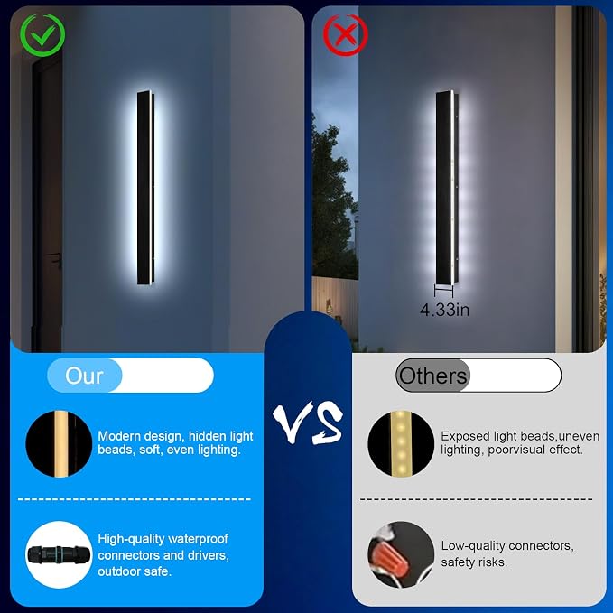 Modern Outdoor Wall Lights - 2pack 70.8inch Black Exterior Light Fixtures Wall, Porch Lights Outdoor Wall Sconce, Patio Long Strip Wall Light Fixtur Outside for Garage, House
