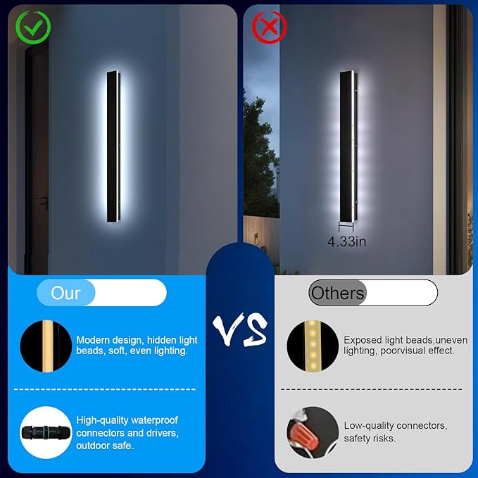 Light Fixture Wall Outdoor - 79inch Black Exterior Sconces, Outside Garage Exterior Lights, Dimmable Modern Outdoor Wall Mount Lighting for House, Porch, Patio, Front Door, Corridor
