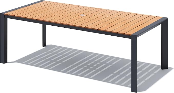Crestlive Outdoor Dining Table for 8, Patio Table with Umbrella Hole, Aluminum Frame & WPC Wood-Like Tabletop Ideal for Garden, Backyard, and Indoor
