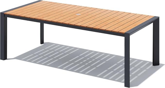Crestlive Outdoor Dining Table for 8, Patio Table with Umbrella Hole, Aluminum Frame & WPC Wood-Like Tabletop Ideal for Garden, Backyard, and Indoor