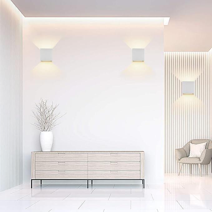 LED Aluminum Square Cube Waterproof White Wall Sconce Outdoor Light Exterior Wall Lighs fixtures Outside for House Patio 6W 100-277V 3000K Angle-Adjustment Warm Light 2LEDS White 6W