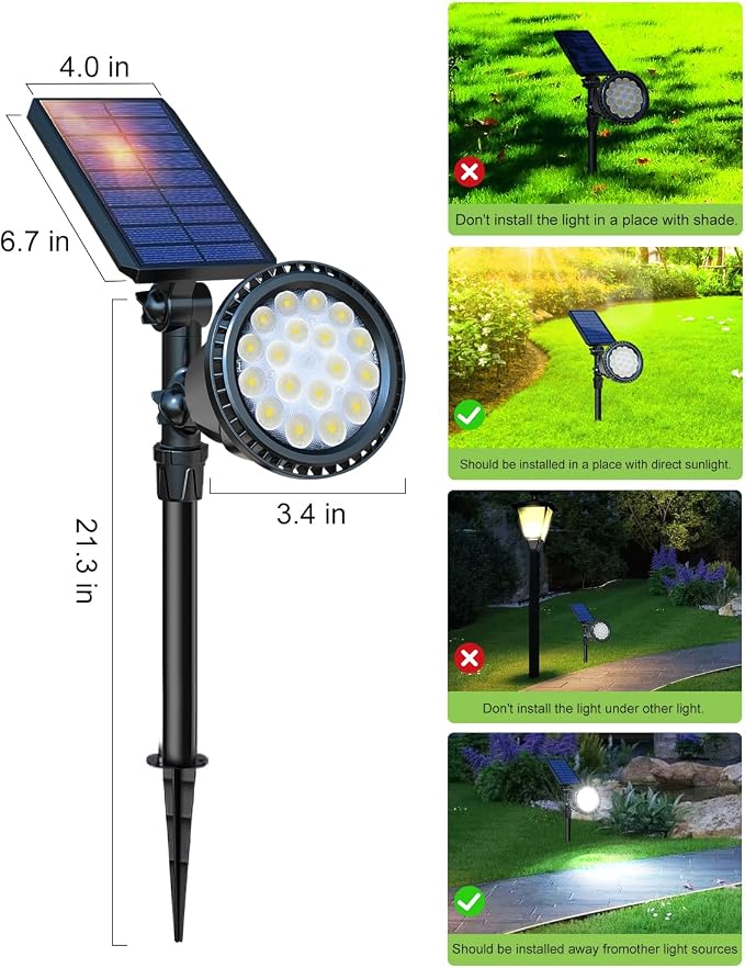 DBF Solar Outdoor Lights, 600LM Solar Spot Lights Outdoor Waterproof with 2 Lighting Modes, Adjustable Head & Solar Panel Landscape Spotlights for Flag Garden Yard Driveway Patio(Cool White, 4 Pack)