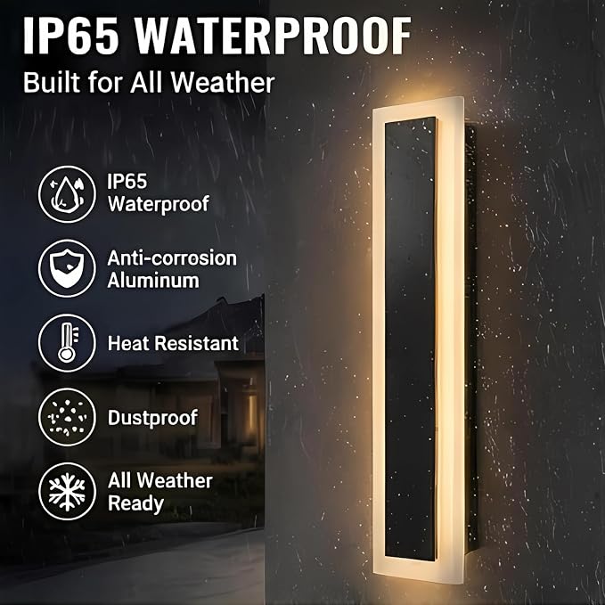Modern Outdoor Wall Light 1pack 59in, 4.72in Width, Dimmable LED | 3000LM for Garage Front Door Porch, IP65 Waterproof Outdoor Sconce, Cover All Jbox, 3000K-6000K Adjustable, Matte Black
