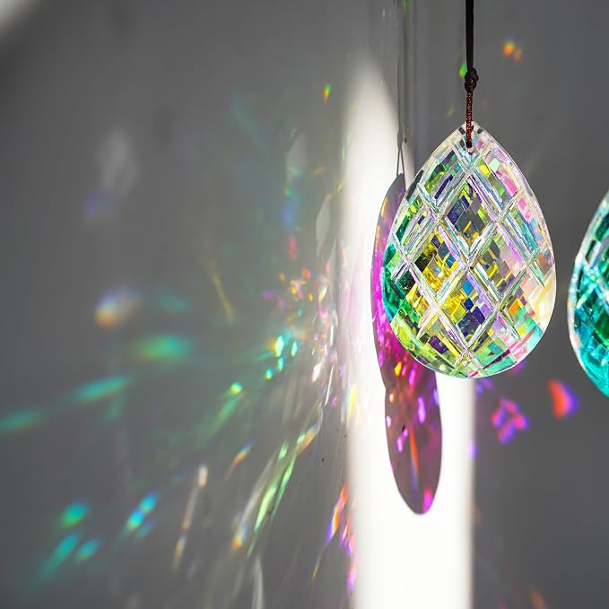 Set 2 Crystal Sun Catcher Prisms Pendant for Window Hanging Decor,3inch | AB Colored,Crystal Suncatchers,Rainbow Maker,Light Catcher For Home Indoor Garden Christmas Tree Ornament,Gift FOr Women