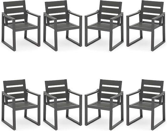 Cozyman HDPS Outdoor Dining Chairs Set of 8, 350 LBS, Patio Dining Chairs with Armrest, All Weather Outdoor Kitchen Chairs with Square Frame Legs for Outdoor Indoor, Lawn, Garden, Backyard, Dark Gray