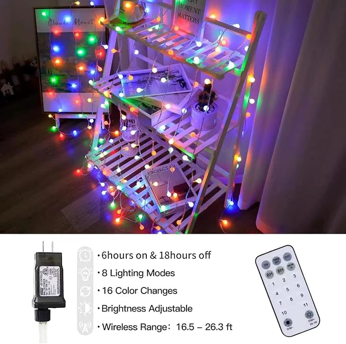 RaThun 116ft Globe String Lights with Remote, Multicolor & Warm White | 200 LED Color Changing,11 Modes,16ft Extended Lead,Fairy Lights for Bedroom,Classroom,Christmas,Party,Garden,Home Decor
