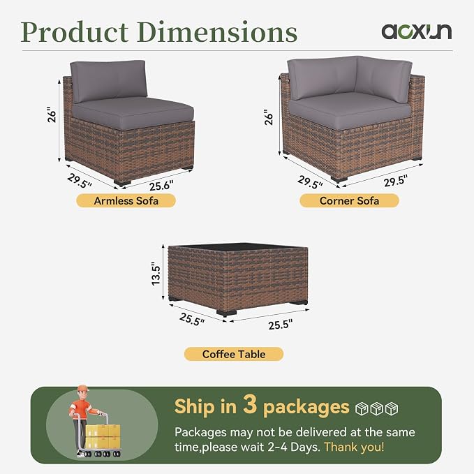 Aoxun 11 Piece Patio Furniture Set Wicker Rattan Patio Conversation Set Outdoor Sectional Sofa Set with Coffee Table and Thickened Cushions, Gray