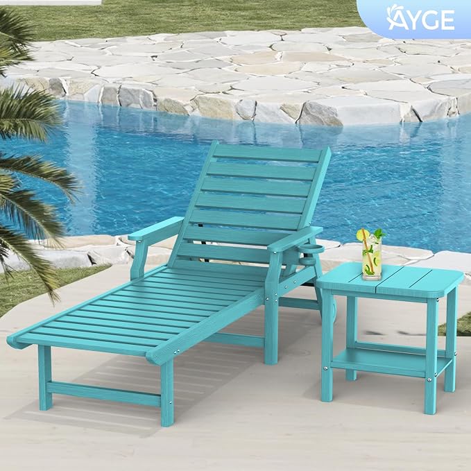Ayge 17.7" Double Outdoor Side Table, Rectangular HDPE Adirondack End Table for Patio, Lawn, Pool, Garden, Backyard，Aurba