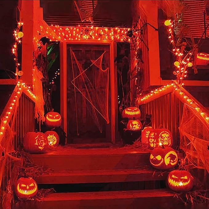 JMEXSUSS 4 Pack Solar Halloween Lights, 33FT 100 LED Orange Fairy Lights | Outdoor Waterproof, 8 Modes Copper Wire Solar String Lights for Outside Garden Yard Patio Tree Halloween Decoratios