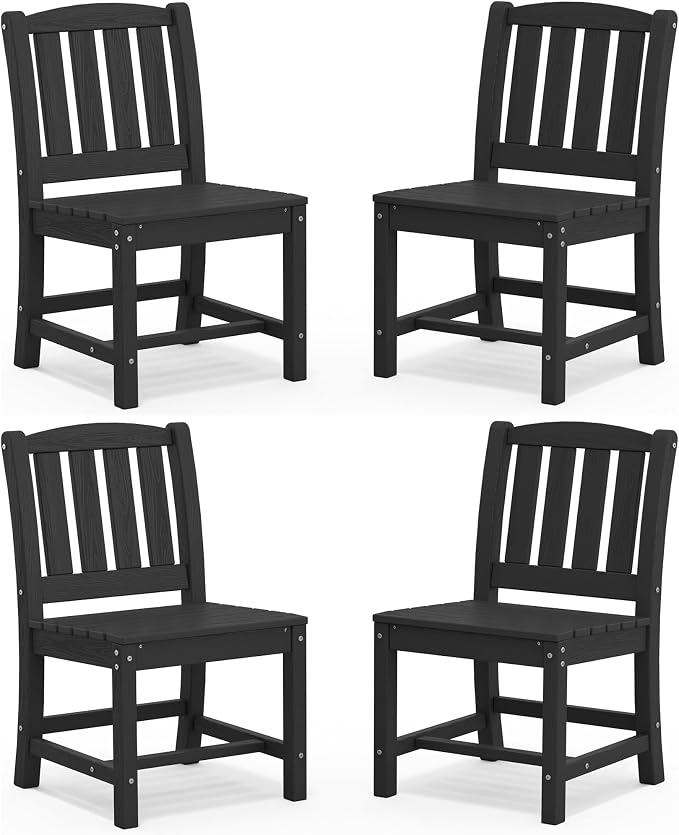 SERWALL Outdoor Dining Chairs Set of 4, Black | All-Weather HDPE Patio Armless Chairs Suitable Outdoor Dining Table