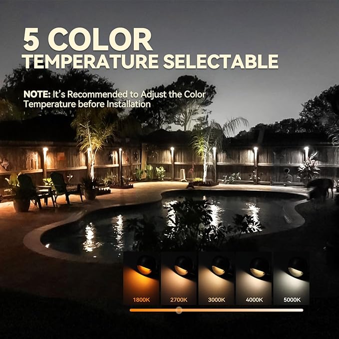 LEONLITE 6-Pack 5CCT 3.74inch Low Voltage LED Deck Lights, Bronze | 180LM, 12-24V AC/DC, CRI90, UL Listed, Die-cast Aluminum Housing, Frosted Glass Lens, 1800K/2700K/3000K/4000K/5000K