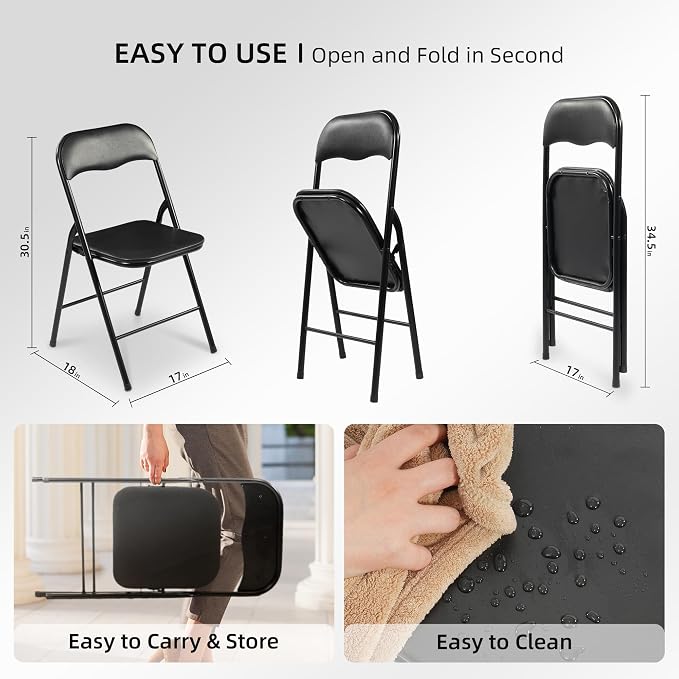 Elevon Folding Table Set with 4 Black Folding Chairs,4 Feet Heavy Duty Fold-in-Half Utility Table Sets for Picnic, Event, Training, Outdoor Activities, at Home and Commercial Use