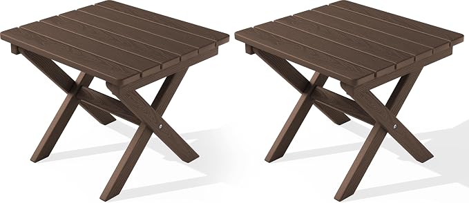 SERWALL Folding Outdoor Side Table Set of 2, Portable Adirondack Side Table, Coffee