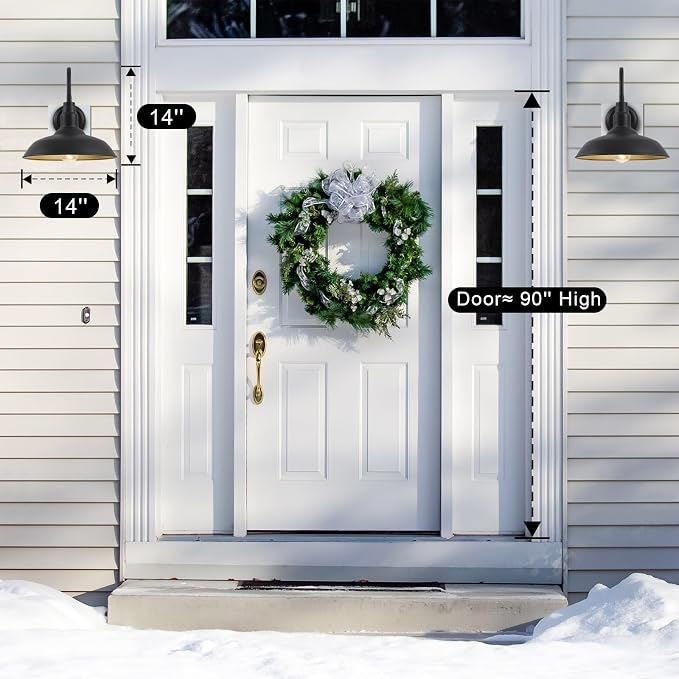 14in Dome Large Outdoor Barn Lights, Black Exterior with Gold Interior Gooseneck Light Fixture, Outside Wall Mount Industrial Sconce for Porch Farmhouse Garage Front Door Patio Entryway