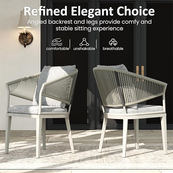 LayinSun 7 Piece Outdoor Dining Table Set, Aluminum Modern Rectangular Dining Table and All-Weather Wicker Chairs Set for Patio Deck Indoor Decor Kitchen