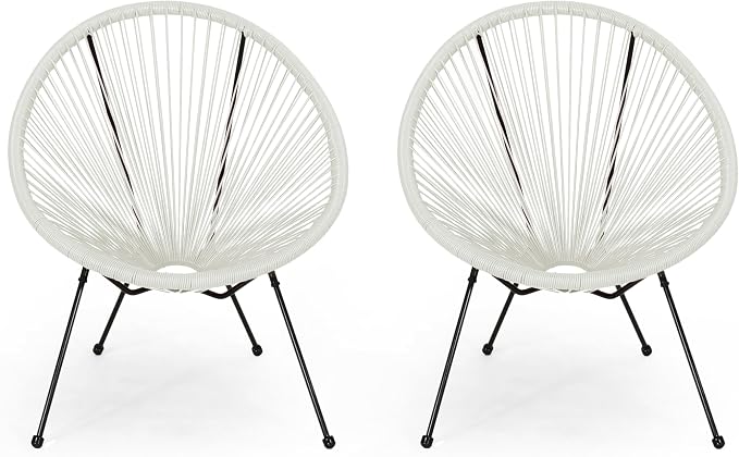 Christopher Knight Home Outdoor Hammock Weave Chair with Steel Frame (Set of 2) - White and Black Finish