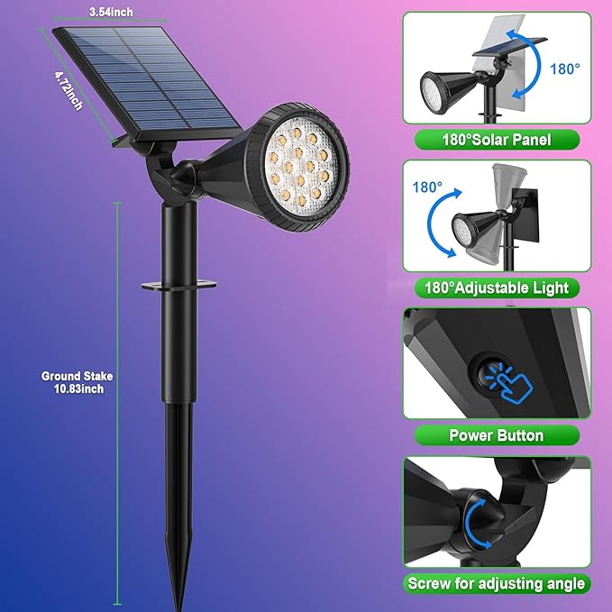 Tadyreal Solar Lights Outdoor Waterproof Color Changing 180° Adjustable RGB Solar Powered Landscape Spot Lights for Yard 7 Lighting Modes Solar Spotlights for Pathway Garden Outside (8 Pack)