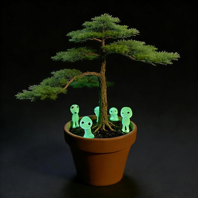 Ponjowl 5 Pcs Luminous Tree Elves Spirit Gardening Potted Decoration Micro Landscape Figures Ornament Fluorescent Green