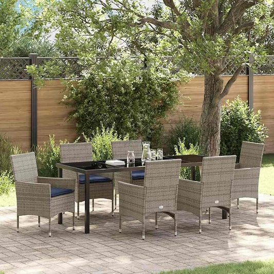 7-Piece Outdoor Dining Set, Grey PE Rattan Patio Table and 6 Chairs with Cushion, Garden Furniture for Backyard, Deck, and Balcony