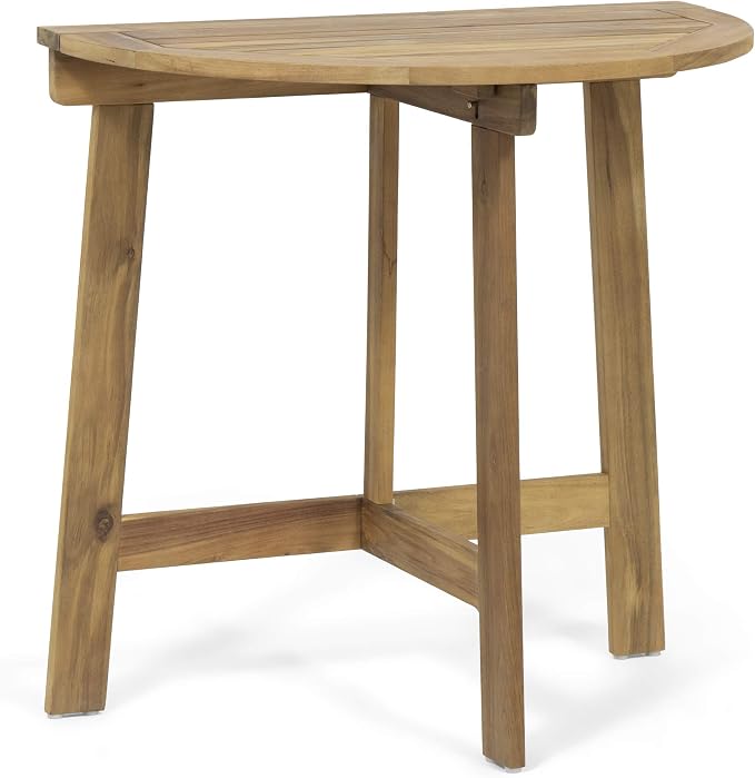 roomfitters Outdoor Half-Round Folding Acacia Wood Bistro Table, Small Space Patio Dining Accent Table, Natural