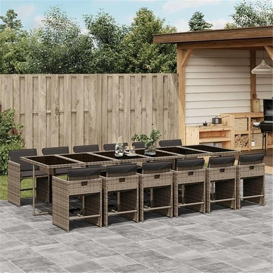 Afuera Living 13-Piece Poly Rattan Patio Dining Set, Dark Gray Finish, 41.7 x 129.9 x 28.7 in, Weather-Resistant UV Materials, Powder-Coated Steel Frame, Compact Storage for Garden or Terrace Outdoor