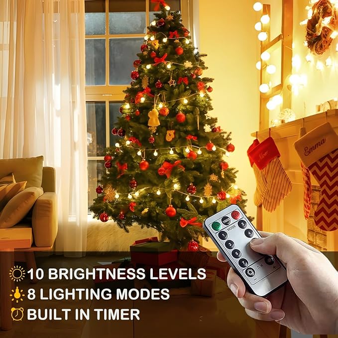 RaThun Globe String Lights 65.6 Ft. 160LEDs 8 Modes with Remote,USB Fairy Lights Plug in,Waterproof LED String Lights for Indoor Outdoor Bedroom Party Wedding Garden Christmas Tree Decor,Warm White