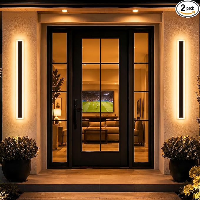 31.5" Outdoor Wall Lights, 2-Pack Remote Dimmable Sconces | Adjust 3000K–6000K lighting by remote for a modern garage, patio, porch or front door upgrade
