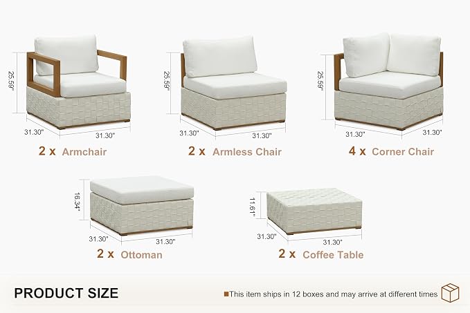 PURPLE LEAF Patio Outdoor Furniture Set 12 Pieces, Premium Leather Outdoor Couch Sectional Sofa, Patio Conversation Sets with Olefin Cushions, Patio Couch for Porch, Balcony, Garden, White
