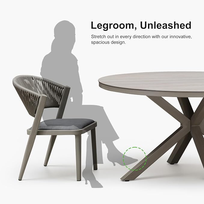 PURPLE LEAF 5 Pieces Oversized Round Dining Set Aluminum Frame and Wicker Rattan Patio Table and Chairs with Cushions for Garden Deck Outdoor Grey