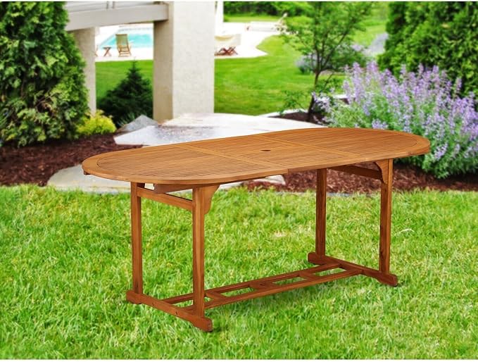 HomeStock Acacia Wood Dining Table - Oval Extension Table, Rustic Outdoor Patio Table, Terrace Table, Solid Wood Table