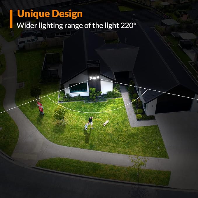 LEPOWER 42W Flood Lights Outdoor - 4200LM Bright LED Security Lights(Black) | Switch Controlled Exterior Flood Light with 3 Heads, 220° Wide Beam Angle, IP65 Waterproof for Garage, Yard, Porch, Driveways