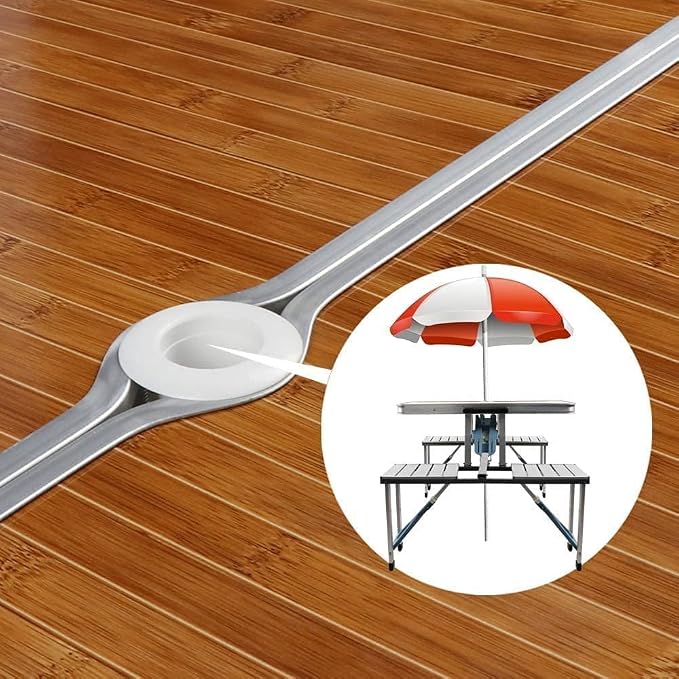 Panda Eye Folding Picnic Table with Seats Chairs and Umbrella Hole, Portable 4-Person Fold Up Travel Picnic Table for Indoor Outdoor Travel, Camping,BBQ,Party,Bamboo+ Aluminum Alloy (Silver)