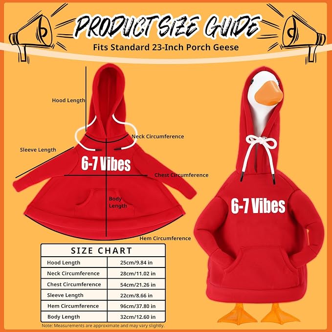 Porch Goose Hoodie Outfits for 23 Inch Porch Goose & Duck Statues, Classic Hoodie Goose Clothes for Concrete Geese, Funny and Inspirational Goose for Front Porch Garden Yard Decor