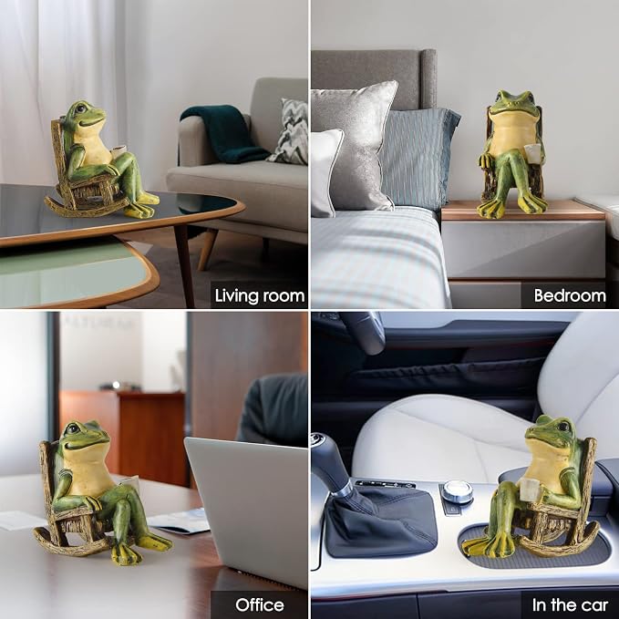 FOXMIS Miniature Frog Garden Statue Mom Dad Gifts Home Decorations Fairy Garden Accessories Outdoor Lights Solar Garden Frog Decor Art Housewarming Gift for Patio,Yard,Lawn Ornament,3.89"x2.36"x3.93