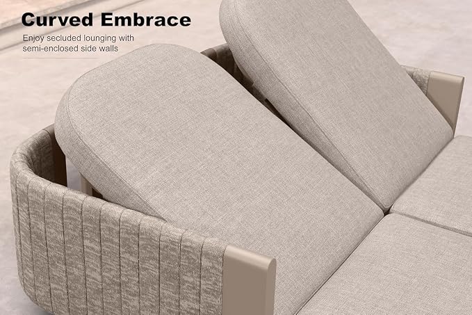 PURPLE LEAF Patio Furniture Set with 2-Person Chaise Lounge 7 Pieces Outdoor Conversation Sets with Coffee Table Patio Sofa with Cushions Weaving Deep Seating Furniture for Porch Lawn Backyard Beige