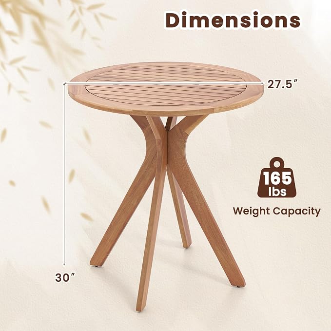 Tangkula 27.5 Inch Acacia Wood Outdoor Patio Bistro Table, Round Wooden Table w/X Base, Coffee Side Bistro Table for Garden, Backyard, Patio, Living Room (Teak)