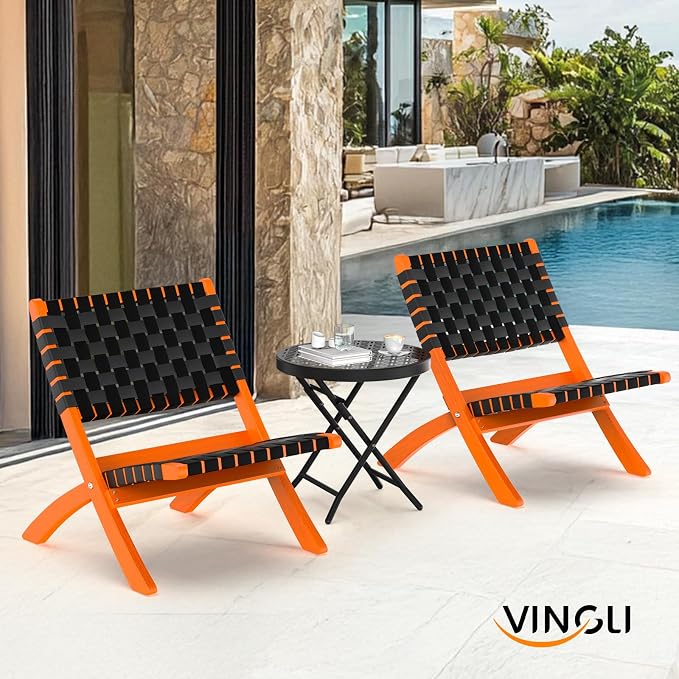VINGLI Patio Folding Side Table, Small Outdoor Table with Everlasting Floral Pattern and Sturdy X-Shaped Metal Frame Ideal for Indoor & Outdoor Balcony, Porch, Backyard, Deck, Black, 1 Pack