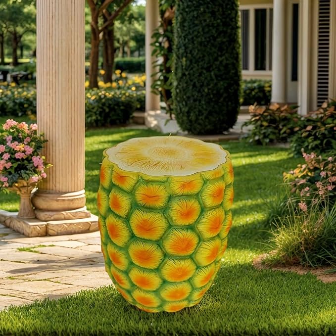 Realistic Fruit Stool, Small Resin Footrest Side Table, Indoor/Outdoor Decorative Plant Seat for Garden, Patio, Playroom, Kids' Room, Weather-Resistant (Pineapple)