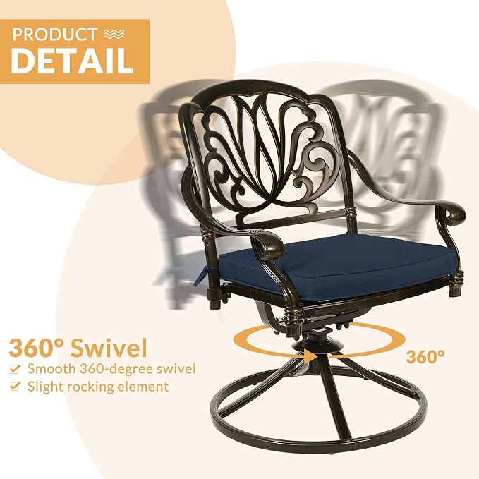 9-Piece Patio Dining Set, Outdoor Patio Table and Chair Set of 84” Oval Cast Aluminum Dining Table with Umbrella Hole, 8 Patio Dining Swivel Chairs Padded, Patio Funiture Set, Navy