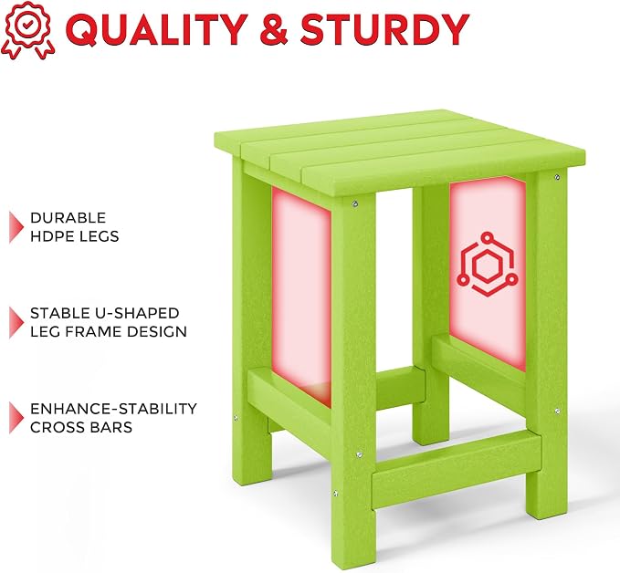 Costaelm Kids Outdoor End Table, Small Patio Table, Outdoor Side Table Porch Table Adirondack Patio Side Table for Outside, Pool, Porch, Garden, Lime