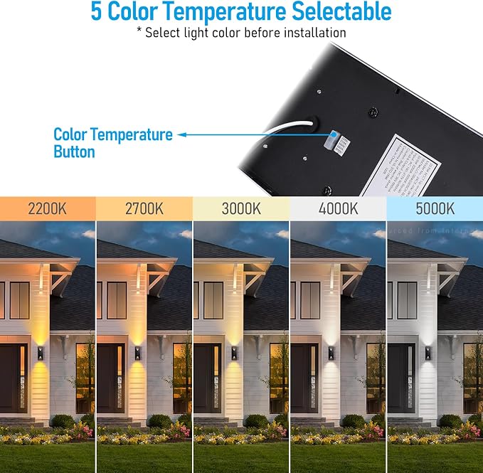 LEONLITE 2-Pack Dimmable LED Up Down Wall Light, 100-277V, CRI 90+, 5CCT | 10%-100% Dimmable, IP65 Waterproof, 14 Inch Modern Porch Light, for Commercial Outdoor, Exterior Wall Sconce